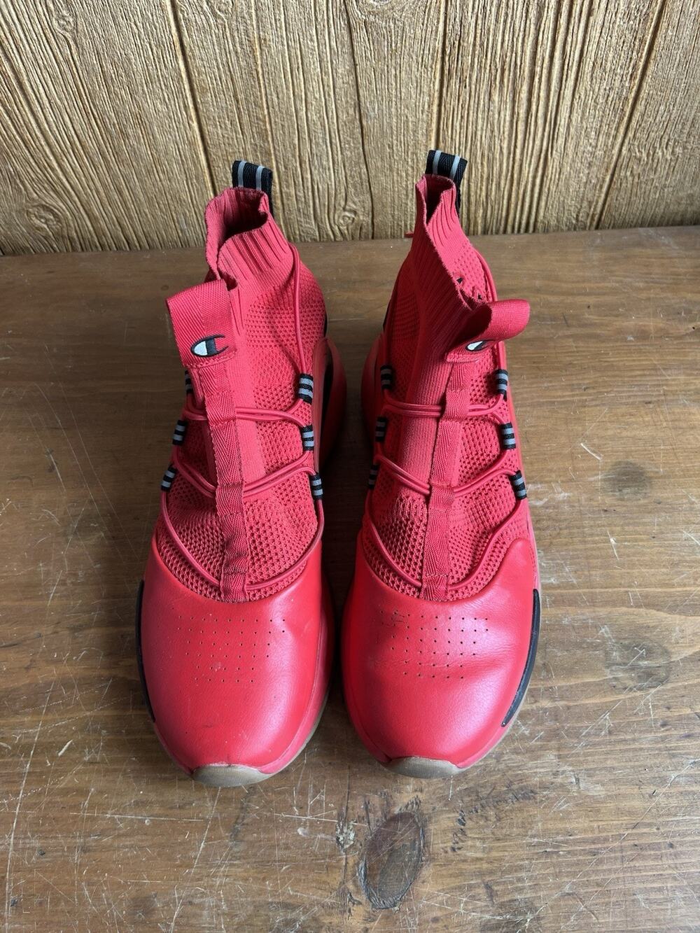 Champion Red Black Mid Top Sneakers Mens Size 12 Athletic Shoes Lace Up Running